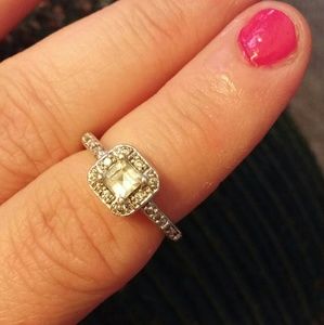 Aquamarine/Diamond Sterling Princess Ring